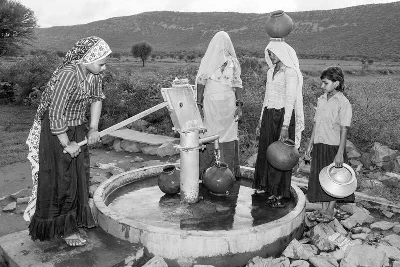 A handpump yielding safe drinking water round the year in Bhaonta-Koylala village, district Alwar, Rajasthan - a result of water conservation work initiated by Rajendra Singh